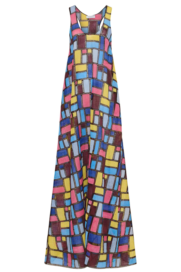 Stylish Color-blocked Plaid Print Sleeveless Round Neck Loose Maxi Dress | Consonak