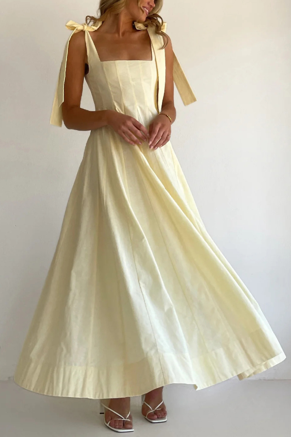 Solid Color Sleeveless Tie-up Suspender Elegant Patchwork Maxi Dress-consonak