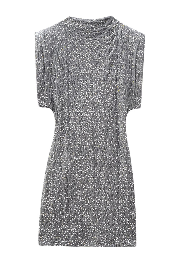 Fashionable Sequined Round Neck Sleeveless Slim-fit Mini Dress-consonak