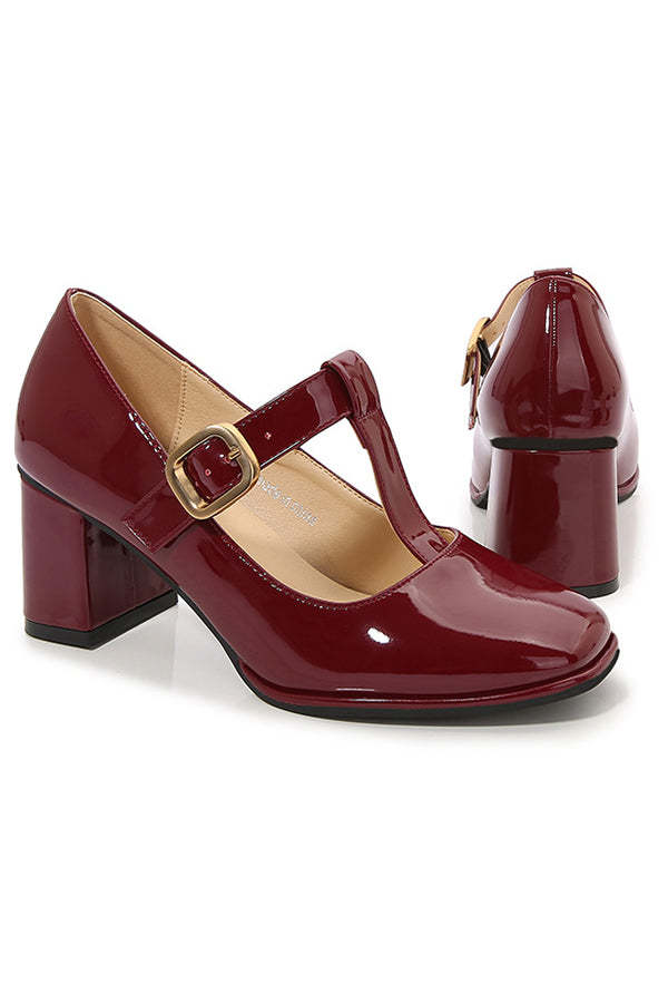 Square Toe Mary Jane Block Heel Retro High Heels-consonak