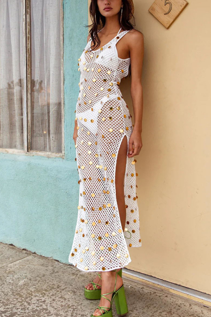 Stylish Sequin Crochet Maxi Cover Up Dress-consonak