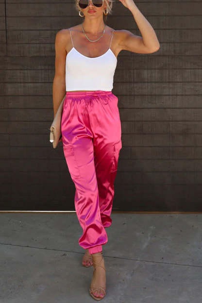 Something Great Satin Pocketed Elastic Waist Cargo Pants-consonak