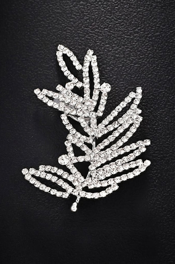 Rhinestone Leaf Ear-Cuff Earrings-Consonak