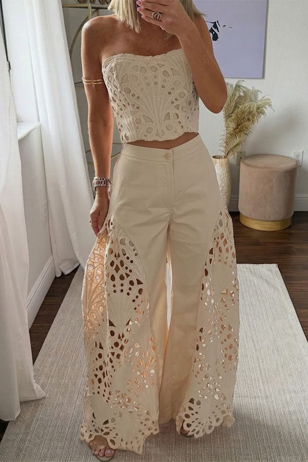 Sienna Embroidered Cut-Out Palazzo Pants Two-Piece Set-Consonak