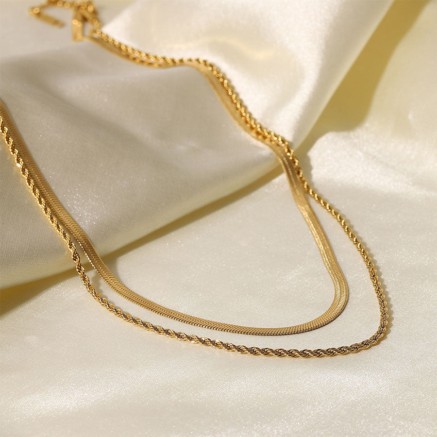 2pcs/set Metal Punk Twisted Snake Bone Chain Necklace-consonak