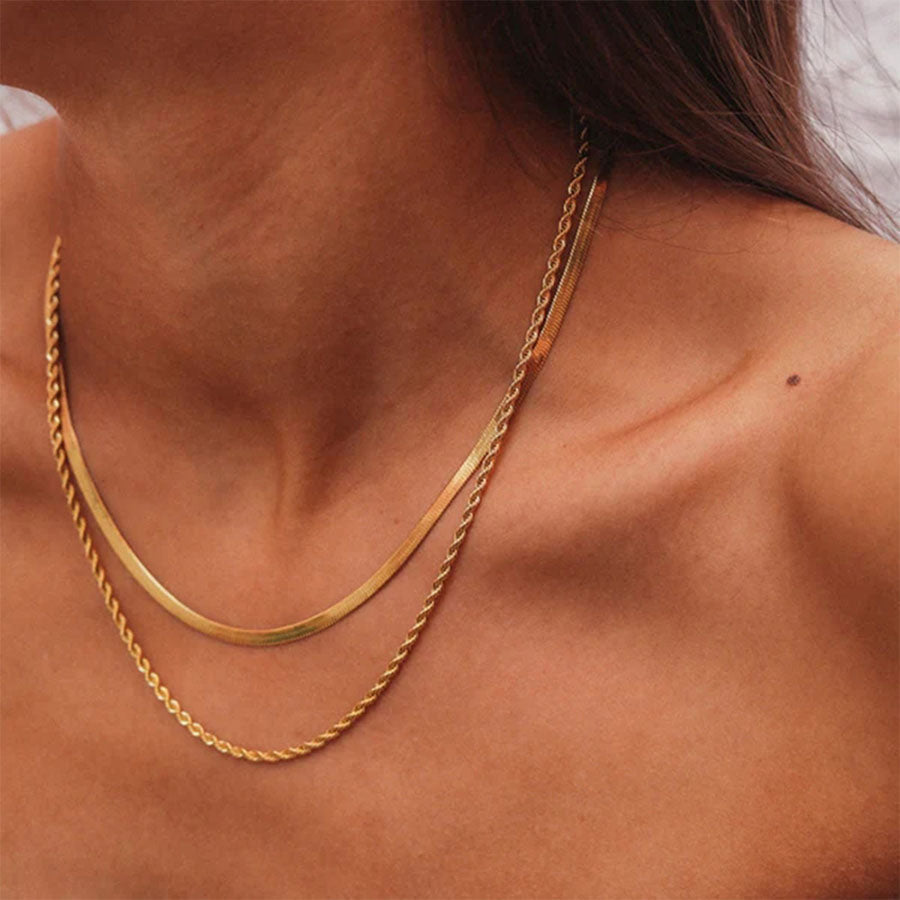 2pcs/set Metal Punk Twisted Snake Bone Chain Necklace-consonak