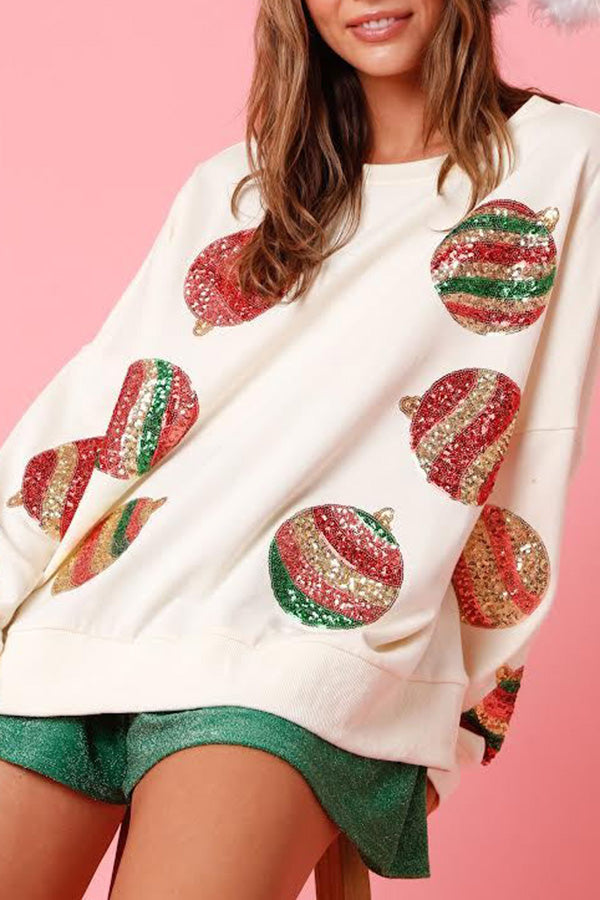 Christmas Egg Sequined Casual Long Sleeve Sweatshirt-consonak