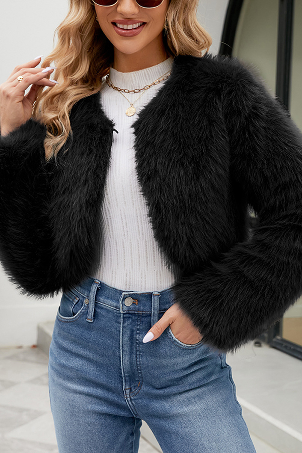 Stylish Long Sleeve Short Casual Faux Fur Jacket-consonak