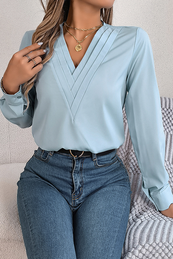 Elegant Layered V-neck Long-sleeved Casual Shirt | Consonak