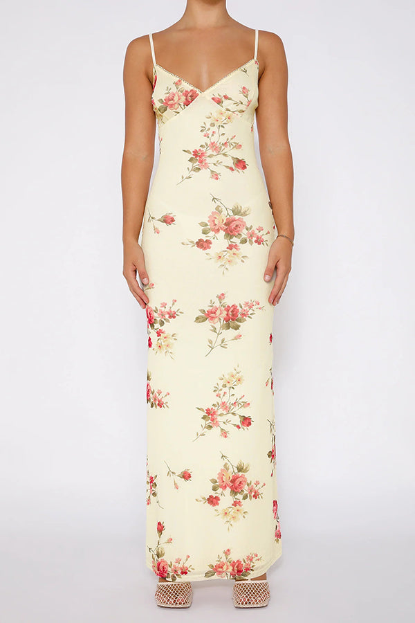 Reveling in The Unknown Floral Print Slip Stretch Maxi Dress-consonak