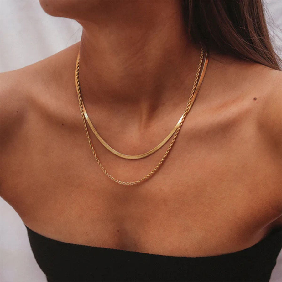 2pcs/set Metal Punk Twisted Snake Bone Chain Necklace-consonak