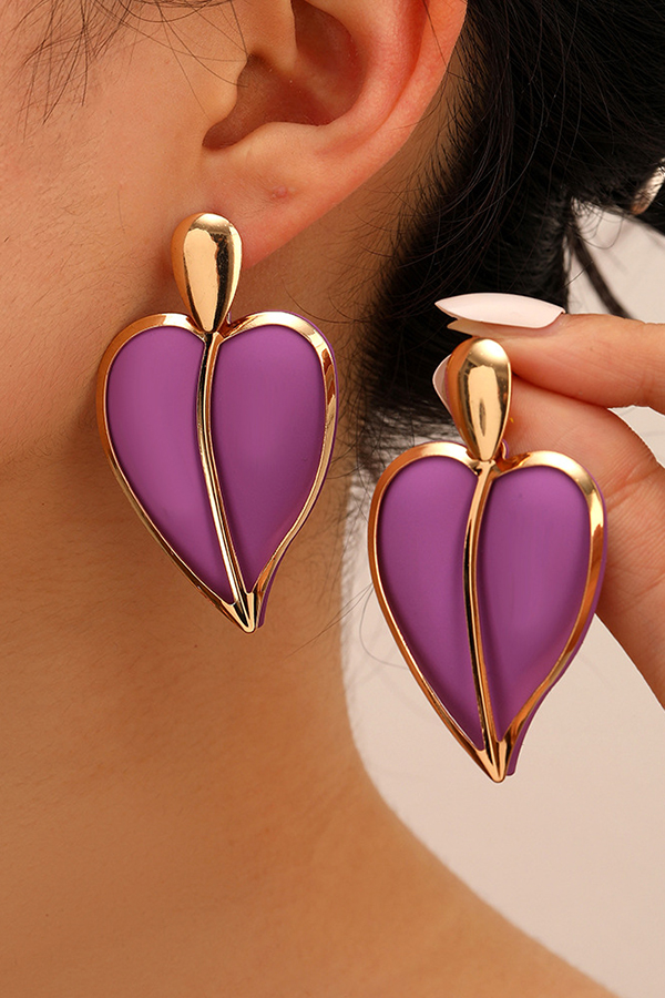 Casual Resort-style Lacquered Color-blocked Heart-shaped Earrings-consonak