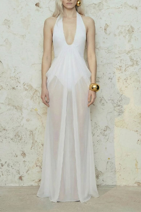 Saffron Muse Draped Halter Dress-Consonak