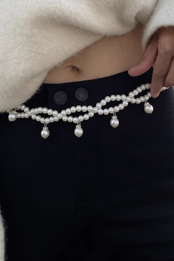 Exquisite Multi-layer Pearl Beaded Tassel Waist Necklace-consonak