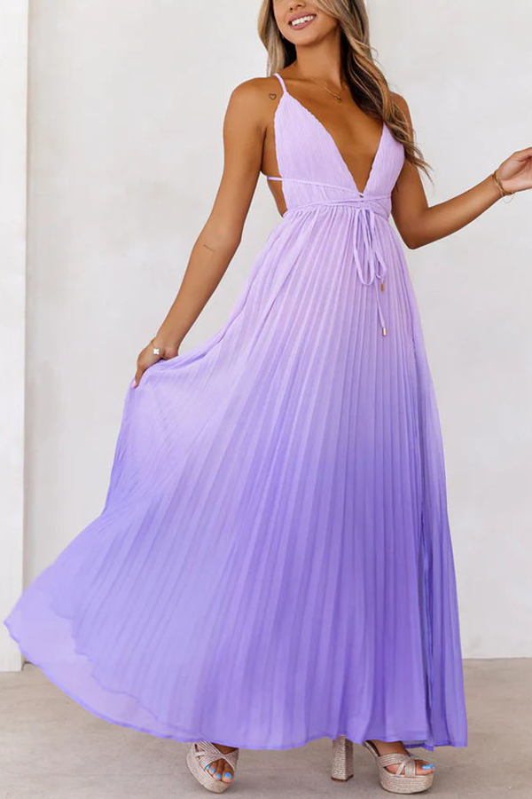 Love Letter To You Pleated Gradient Print Back Tie-up Slit Maxi Dress | Consonak