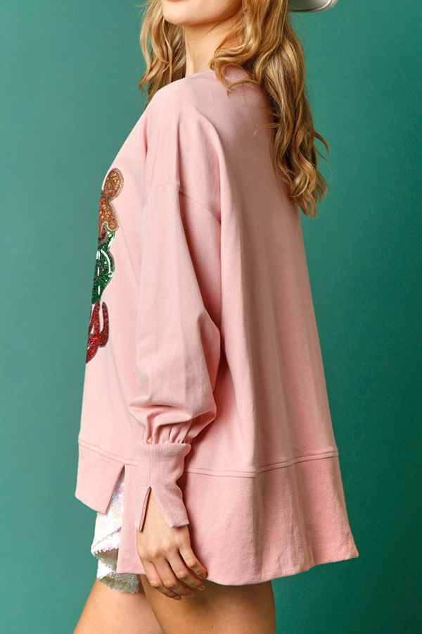 Christmas Candy Cup Sequined Casual Loose Sweatshirt-consonak