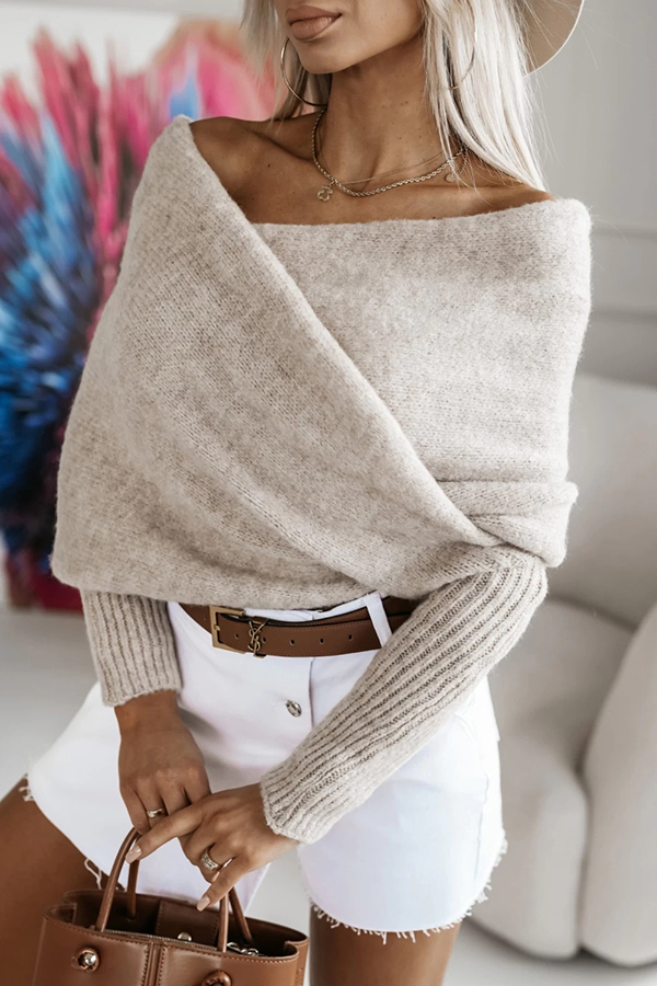 Warm in Two Ways Knit Off Shoulder Relaxed Poncho Sweater-consonak