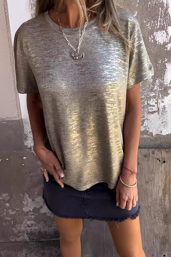 Fashionable Bronzing Round Neck Short-sleeved T-shirt-consonak
