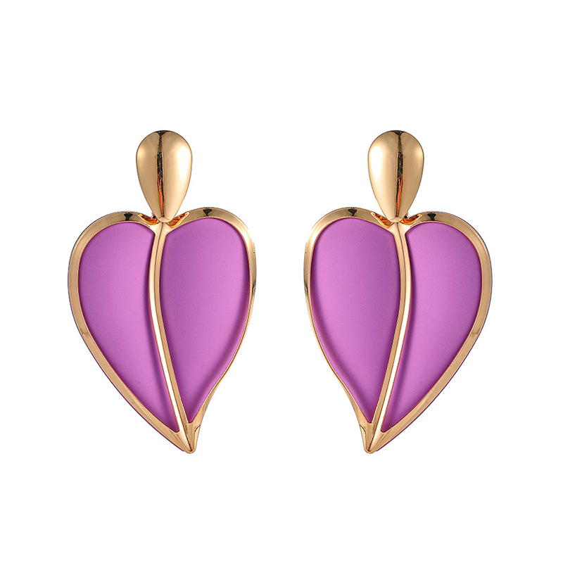 Casual Resort-style Lacquered Color-blocked Heart-shaped Earrings-consonak
