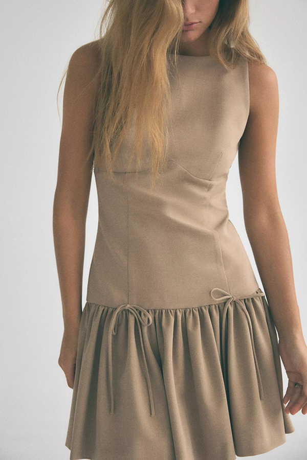 Solid Velvet Bow Embellished Sleeveless Mini Dress-consonak