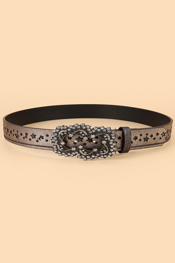 Vintage Five-pointed Star Embossed Engraved Rhinestone Belt-consonak