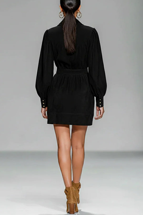 Fashionable Embroidered Floral Pattern Long-sleeved Fitted Waist Mini Dress-consonak