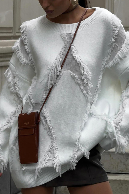 Fashionable Hollow Tassel Loose Sweater-consonak