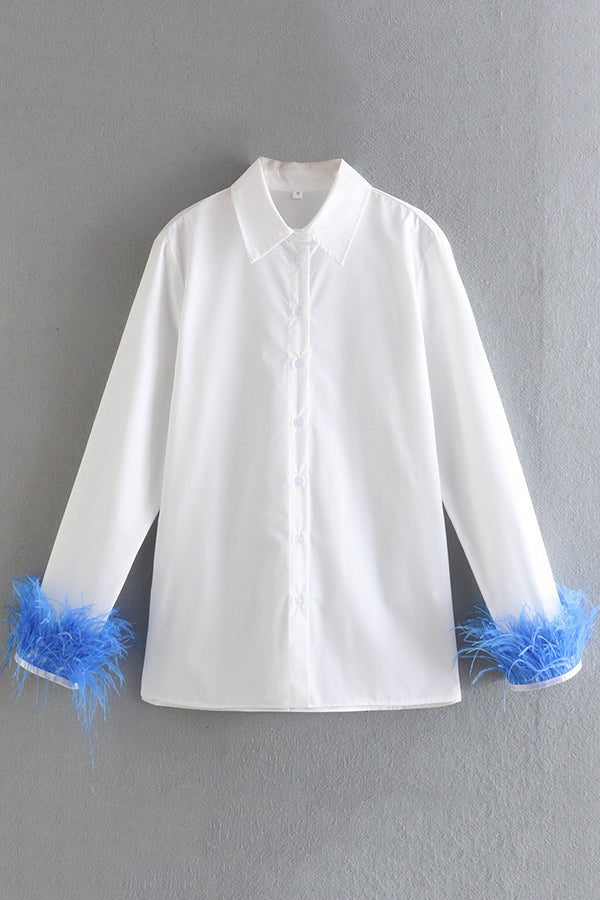 Fashionable Feather Long-sleeved Casual Loose Shirt-consonak