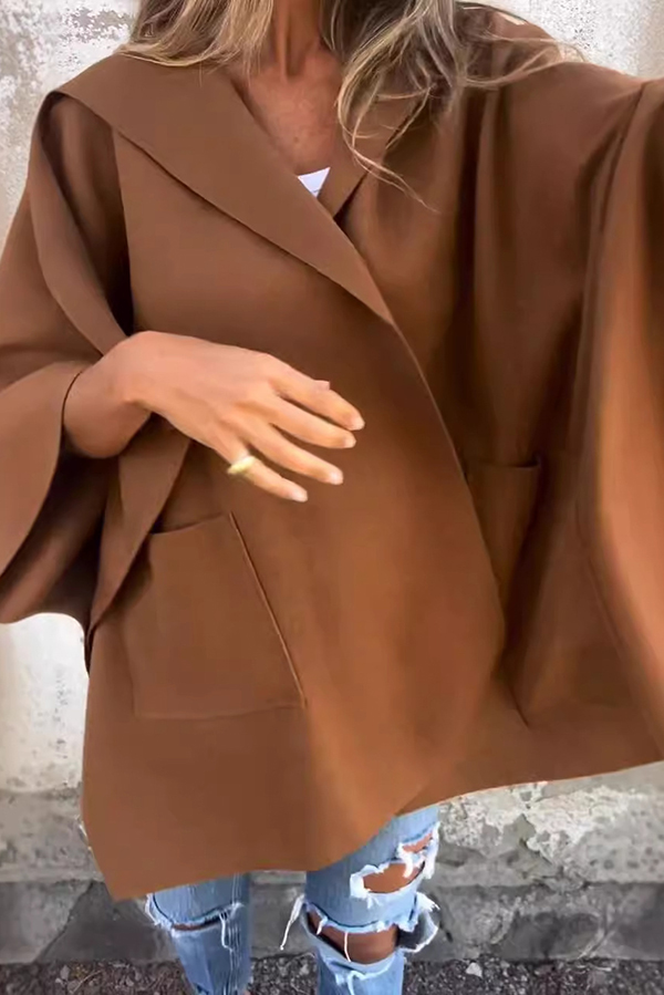 Solid Loose Pocket One Piece Hooded Cape Jacket-consonak