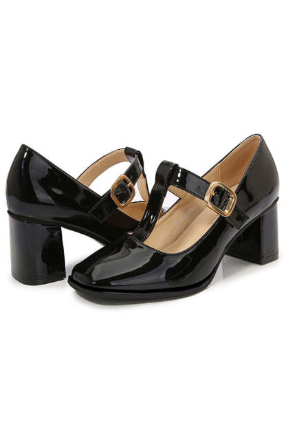 Square Toe Mary Jane Block Heel Retro High Heels-consonak