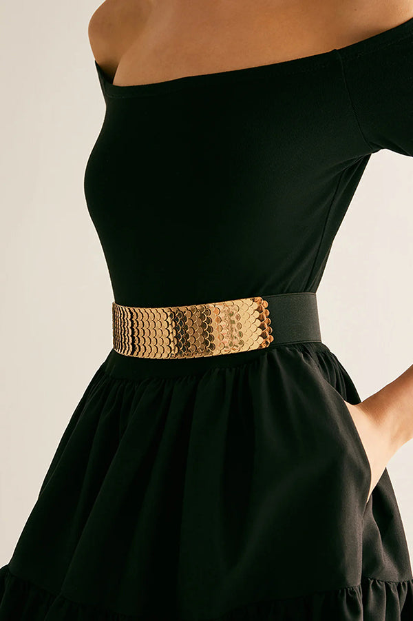 Fashionable Metal Fish Scale Elastic Belt-consonak