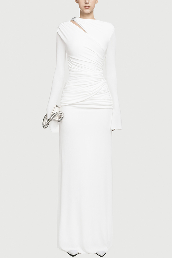 Stylish Long-sleeved Slim-fit Pleated Elegant Maxi Dress-consonak