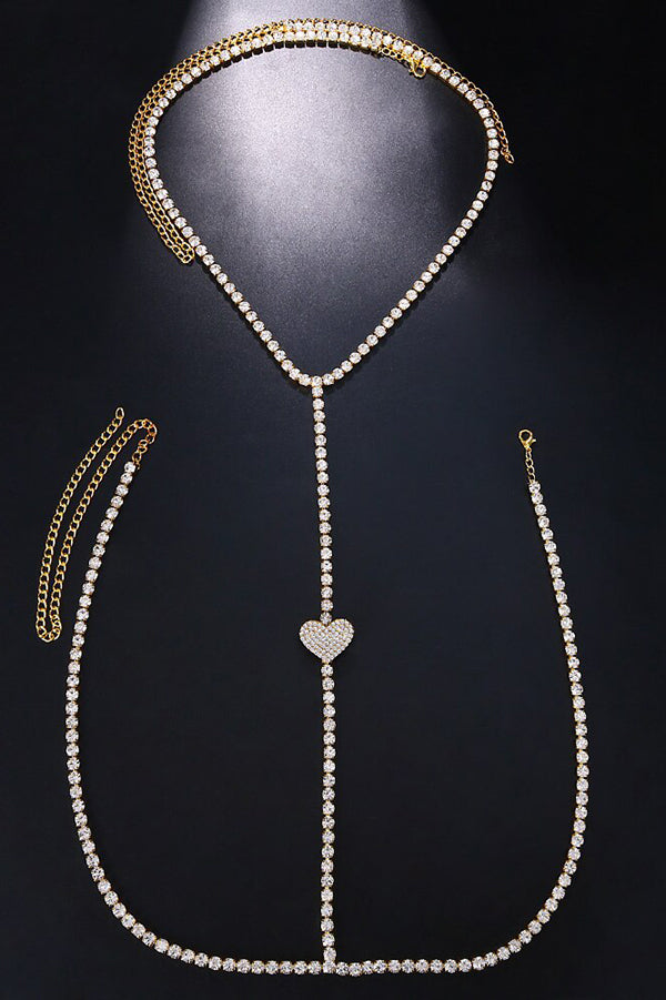 Nightclub-inspired Sparkling Diamond-encrusted Heart-shaped Body Chain-consonak