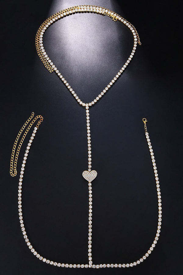 Nightclub-inspired Sparkling Diamond-encrusted Heart-shaped Body Chain-consonak