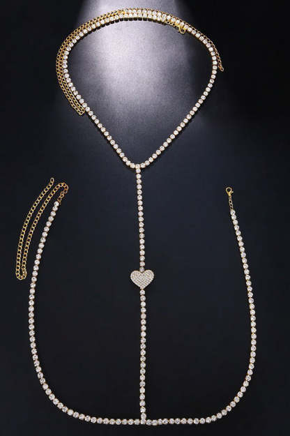 Nightclub-inspired Sparkling Diamond-encrusted Heart-shaped Body Chain-consonak