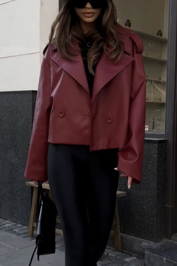 Stylish Lapel Long Sleeve Retro Loose Leather Jacket-consonak