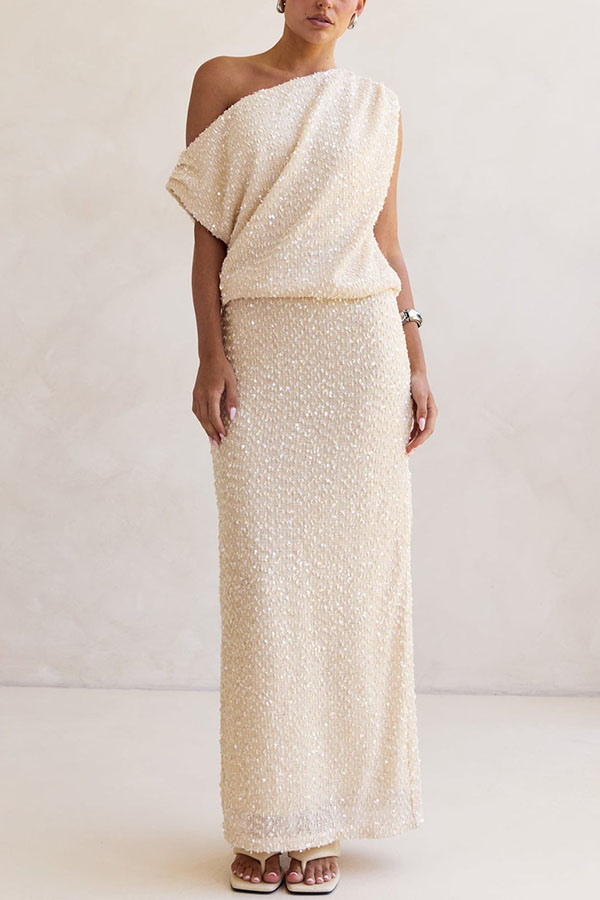 Milla Knit Sequin High Rise Side Zipper Slit Straight Maxi Skirt-consonak