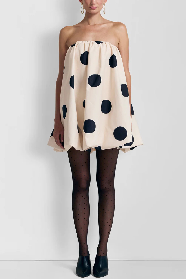 Fashionable Polka Dot Print Off-shoulder Sleeveless Loose Mini Dress-consonak