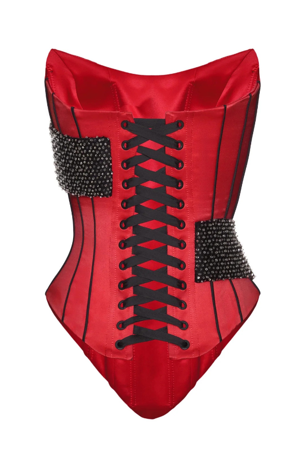 Fashionable Color-blocked Rhinestone Sleeveless Off-shoulder Fitted Top