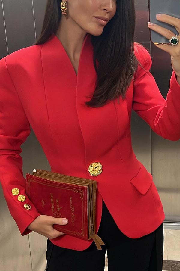 Classic Luxury Unique Metal Button Stand Collar Long Sleeve Jacket-consonak