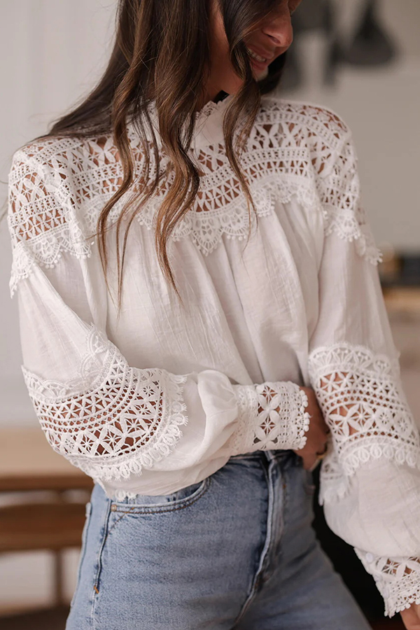 Stylish Hollow-out Patchwork Long-sleeved Elegant Shirt-consonak