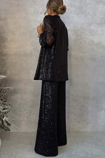 Party Scene Sequin High Rise Elastic Waist Wide Leg  Pants-consonak