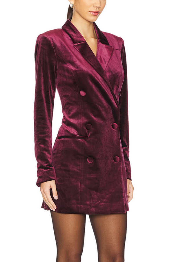 Holiday Soiree Solid Color Velvet Lapel Long Sleeve Blazer Mini Dress-consonak