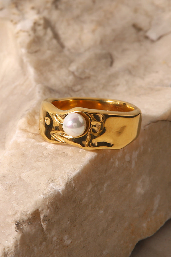 Fashion Gold Plated Stainless Steel Lava Pearl Ring-consonak