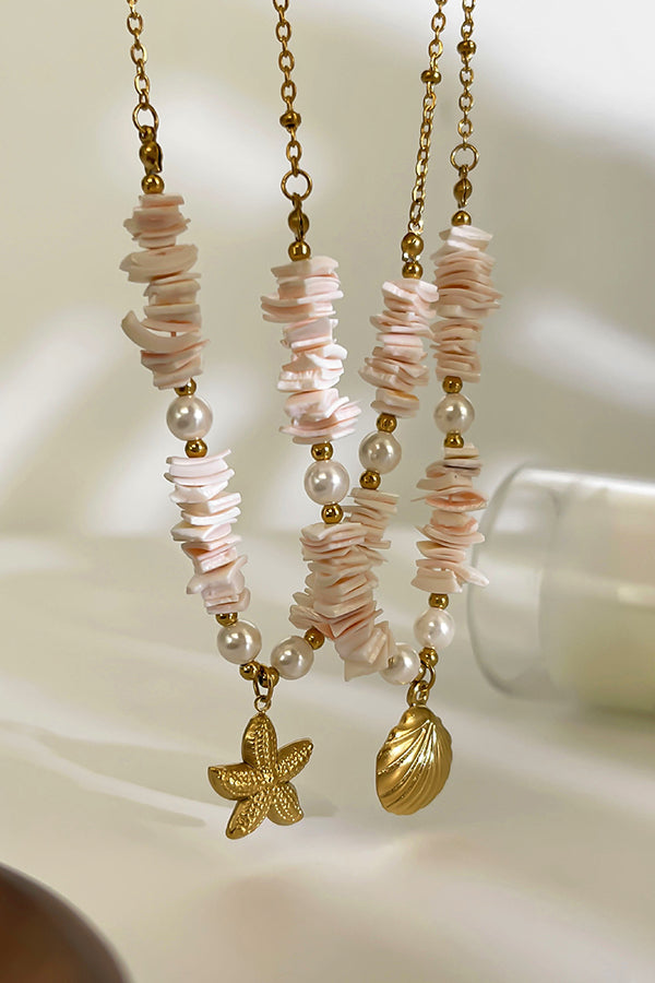 Ocean Style Stainless Steel Shell Starfish Pearl Necklace-consonak