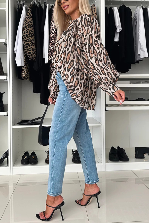 Leopard Print Loose Long Sleeve Casual Shirt-consonak