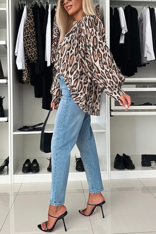 Leopard Print Loose Long Sleeve Casual Shirt-consonak