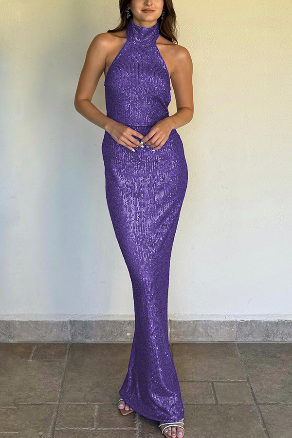 Sexy Sleeveless Backless Sequined Fitted Maxi Dress-consonak