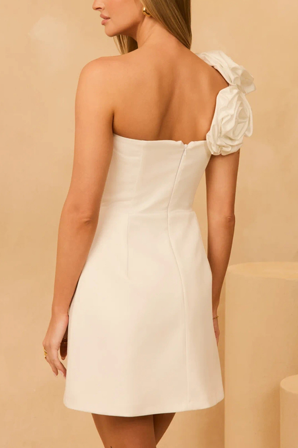 Special Occasion 3D Floral Asymmetrical One Shoulder Mini Dress