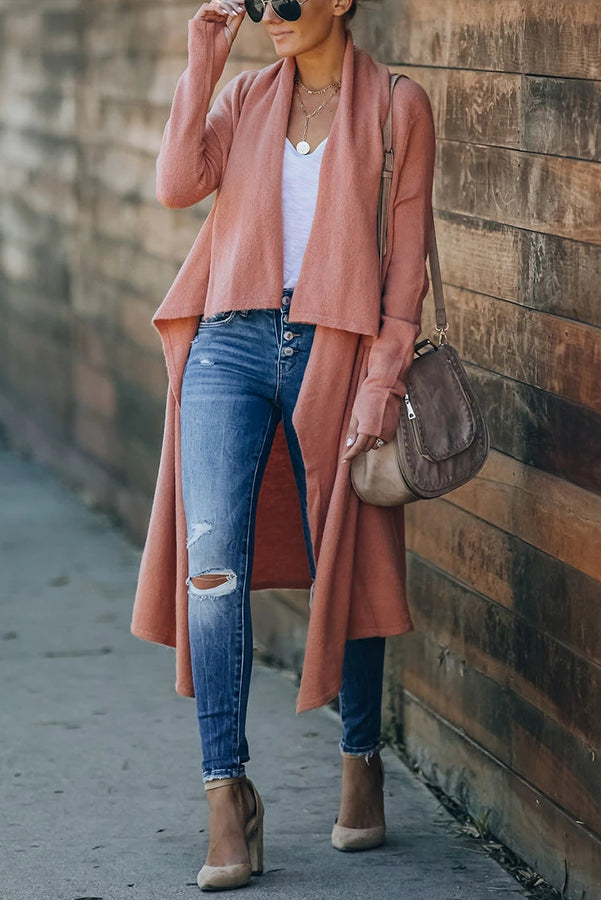 Fireside Pocketed Oversized Drape Neckline Knit Cardigan-consonak